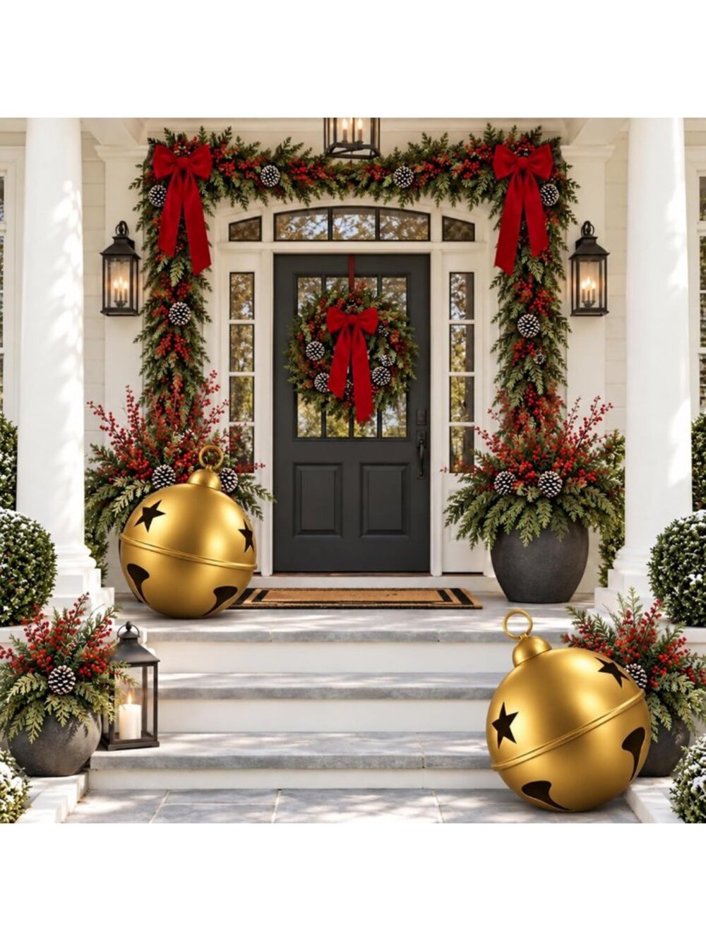 Set of 2 Large 12-Inch Metal Jingle Bells - Giant Christmas Decor, Iron Bells